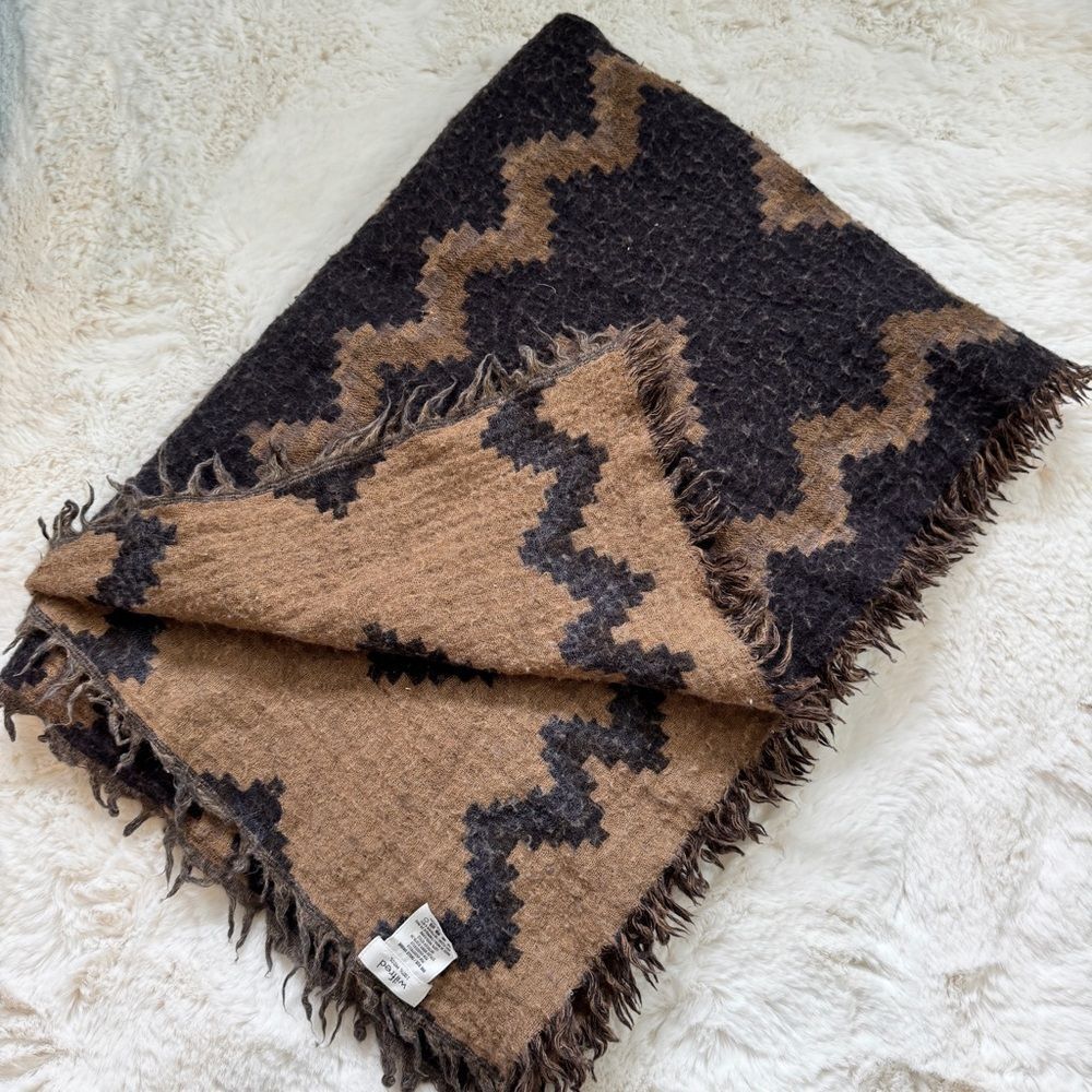 Aritzia Zigzag Fringe Wrap Scarf in Brown and Black
